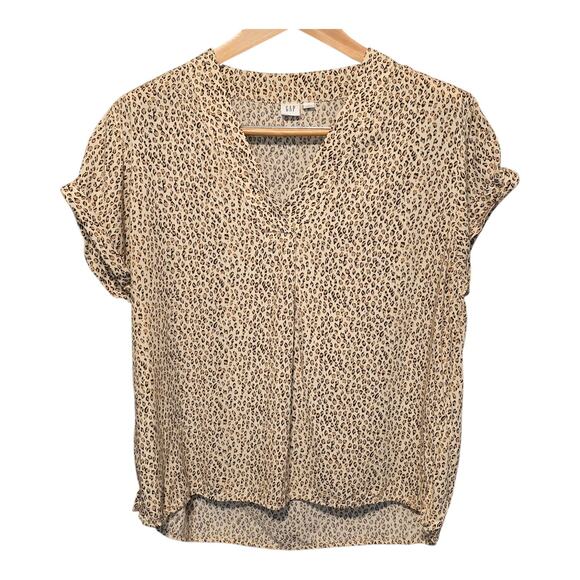 Gap Leopard Print Blouse Womens Size Large Short Sleeve Lightweight Mob Wife - Picture 1 of 9